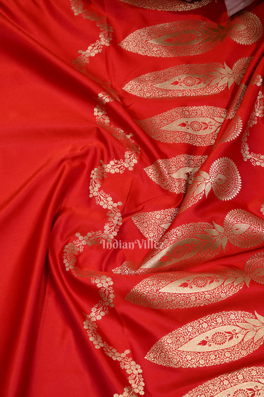 Cherry Red Bridal Soft Pure Mashru Satin Silk Banarasi Saree