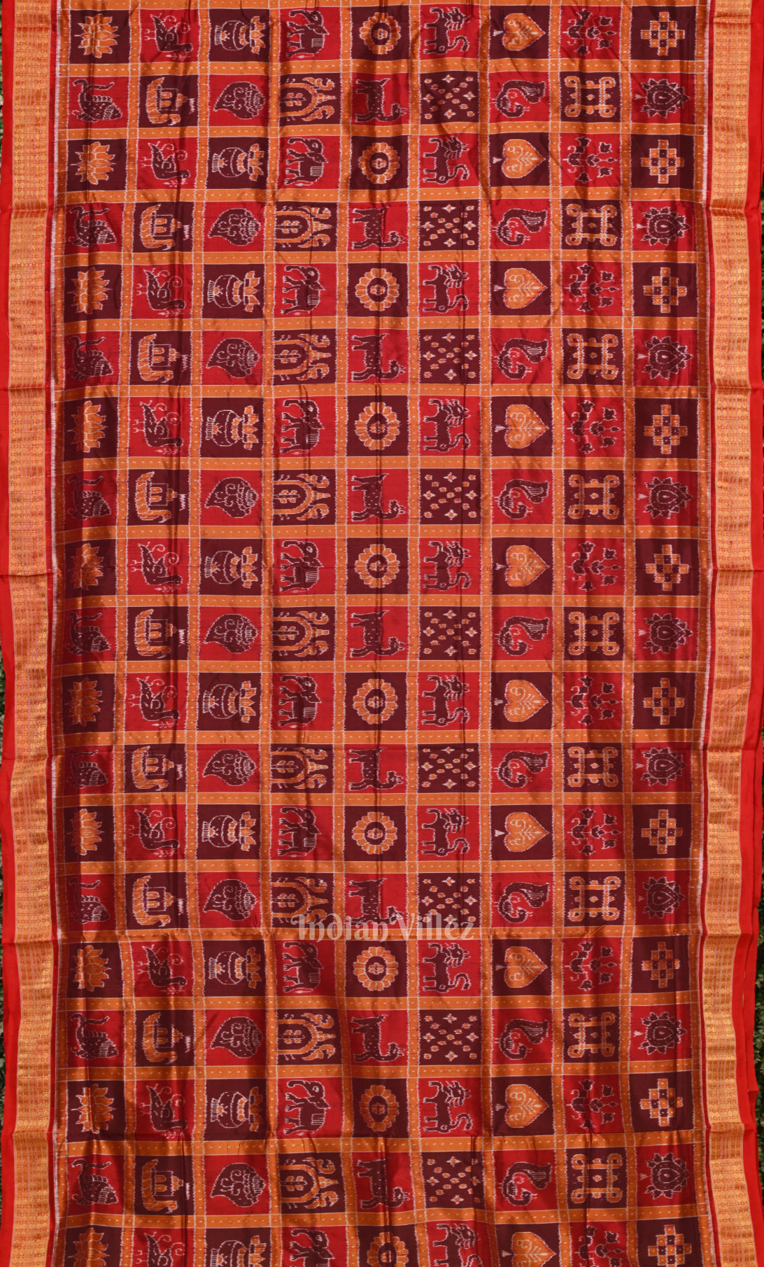 Red Brown Nabakothi Odisha Ikat Sambalpuri Silk Saree