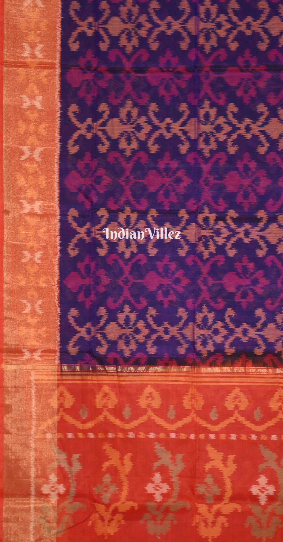 Royal Blue Red Pochampally Ikat Silk Cotton (Sico) Saree