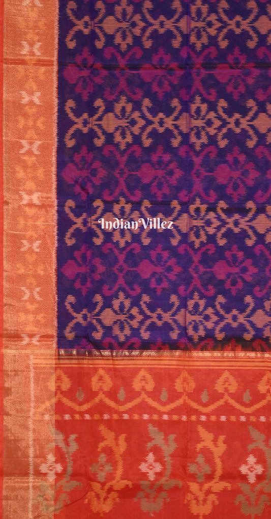 Royal Blue Red Pochampally Ikat Silk Cotton (Sico) Saree