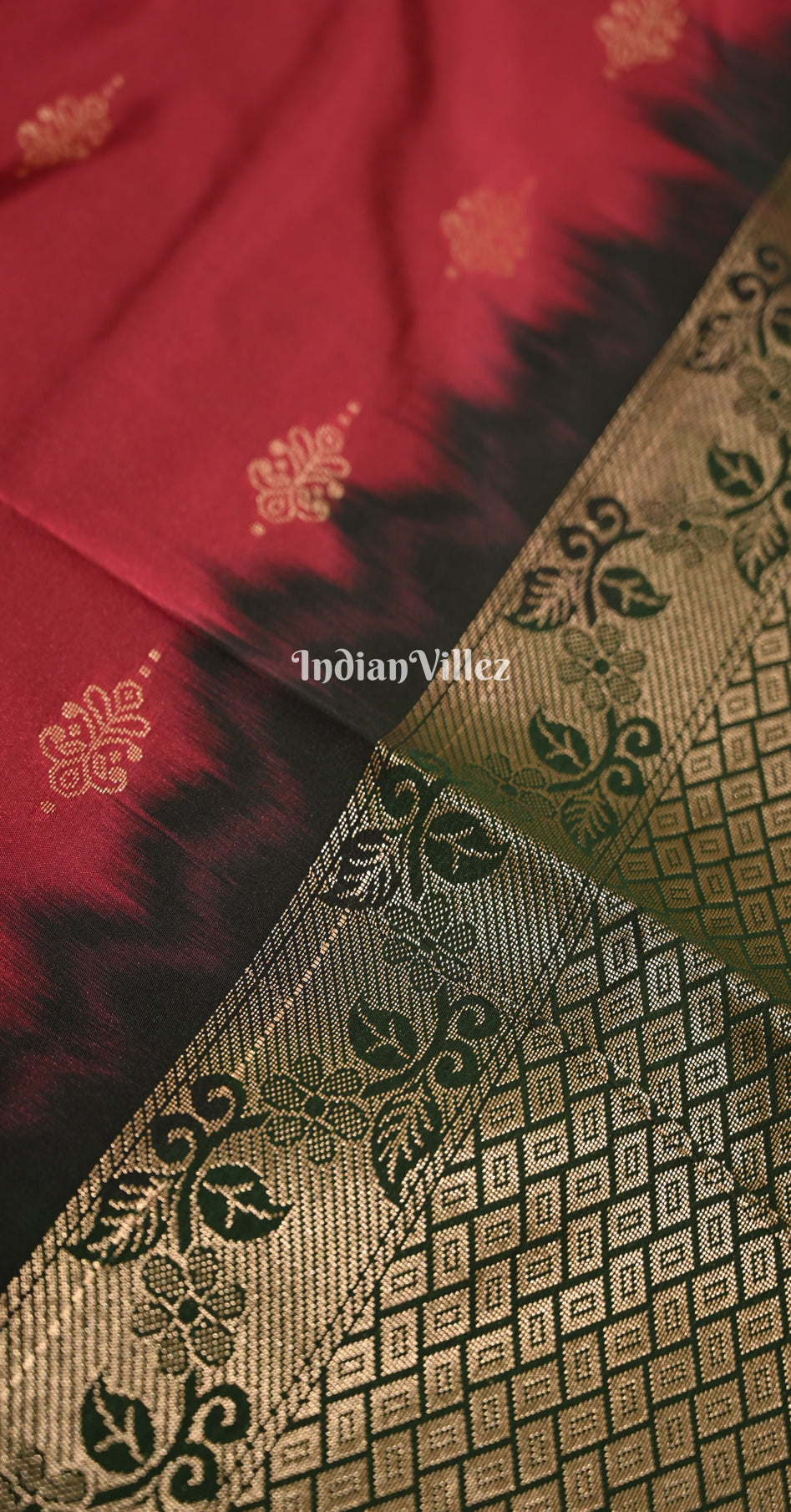 Maroon Bottle Green Buttas Design Kanjivaram Silk Saree