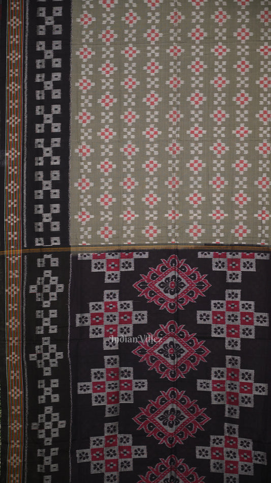 Sage Green Black Body Pasapali Sambalpuri Pure Cotton Saree