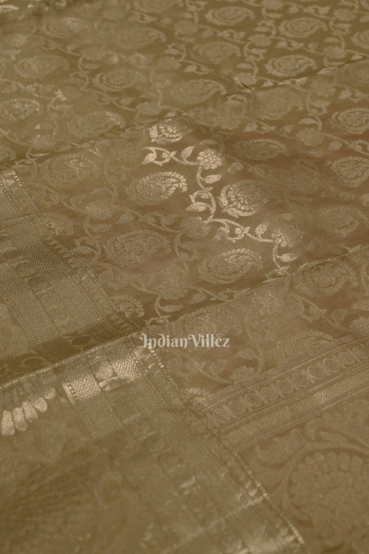 Off White Flower Motif Pure Kanjivaram Silk Saree