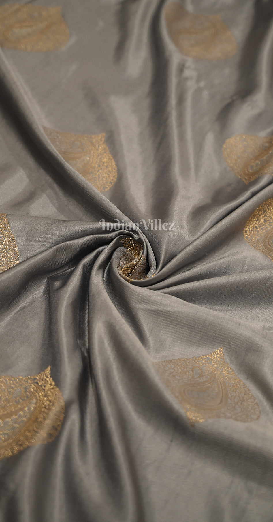 Grey Golden Nylon Pure Satin Silk Banarasi Saree