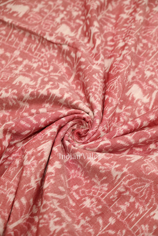 Peach Maroon Tribal Theme Sambalpuri Ikat Cotton Fabric 