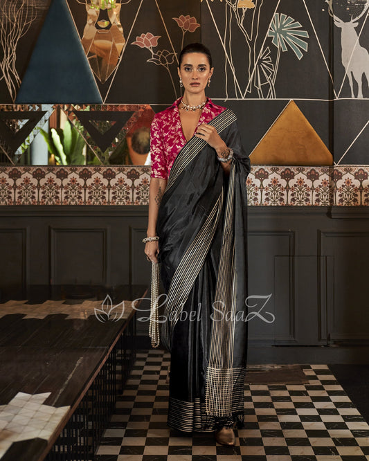Black Party Wear Viscose Saree With Blouse Piece