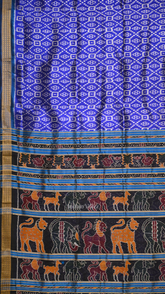 Indigo Blue Floral Odisha Ikat Khandua Silk Saree 