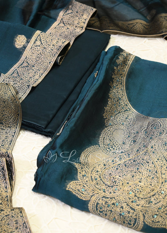 Peacock Blue Unstitched Salwar Suit 