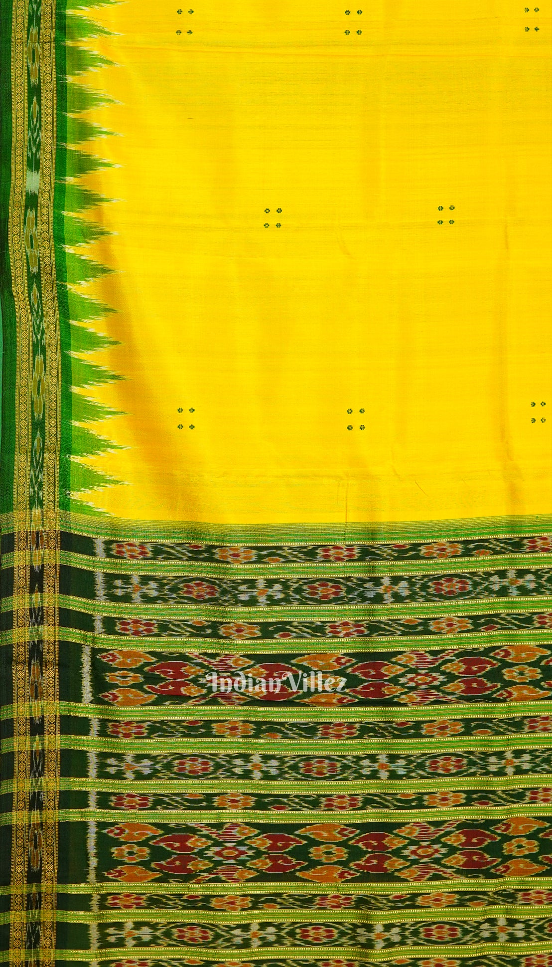 Yellow Butta Design Odisha Ikat Khandua Silk Saree