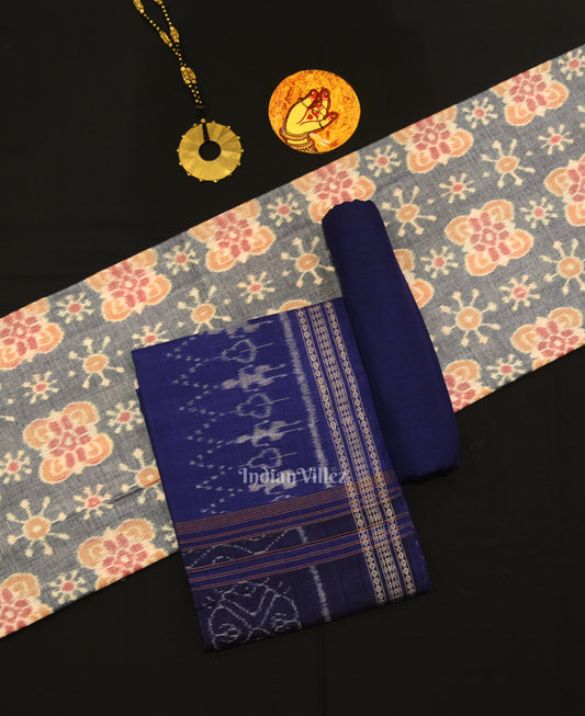 Cement Gray Blue Odisha Ikat Sambalpuri Dress Set & Dupatta