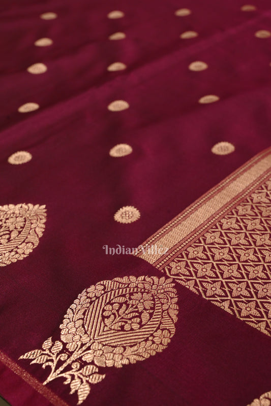 Mulberry Purple Floral Motif Mashru Satin Silk Banarasi Saree
