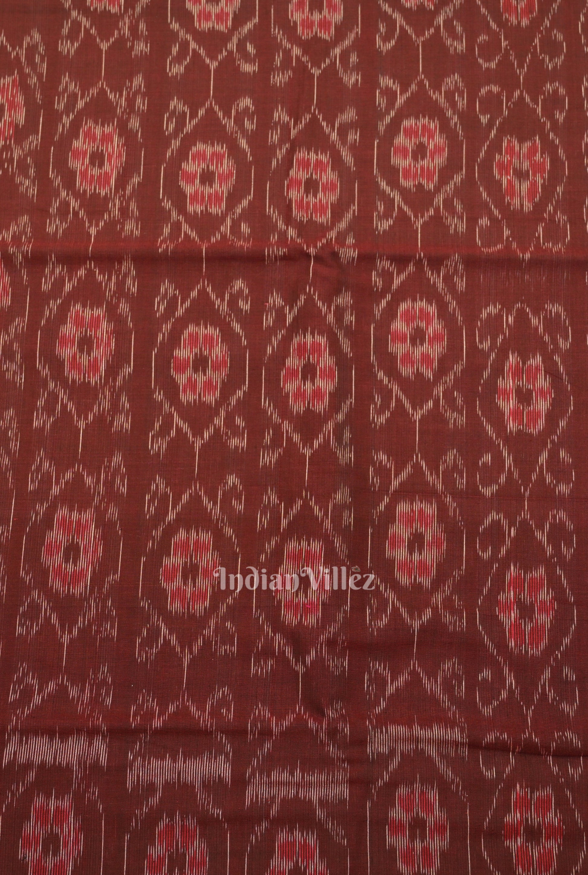 Coffee Floral Theme Sambalpuri Ikat Cotton Fabric