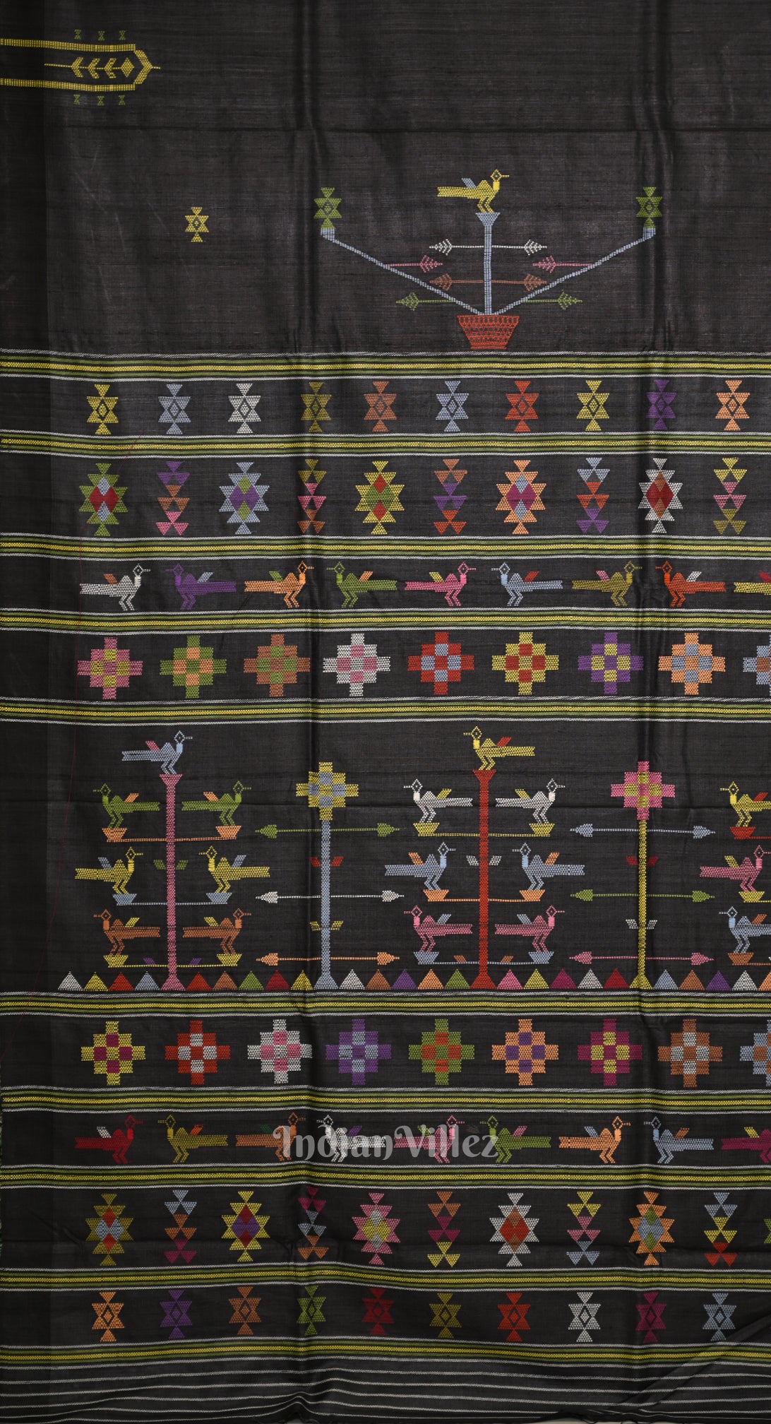 Black Tussar Silk Saree  Inspired by Ganjam Bomkai Theme