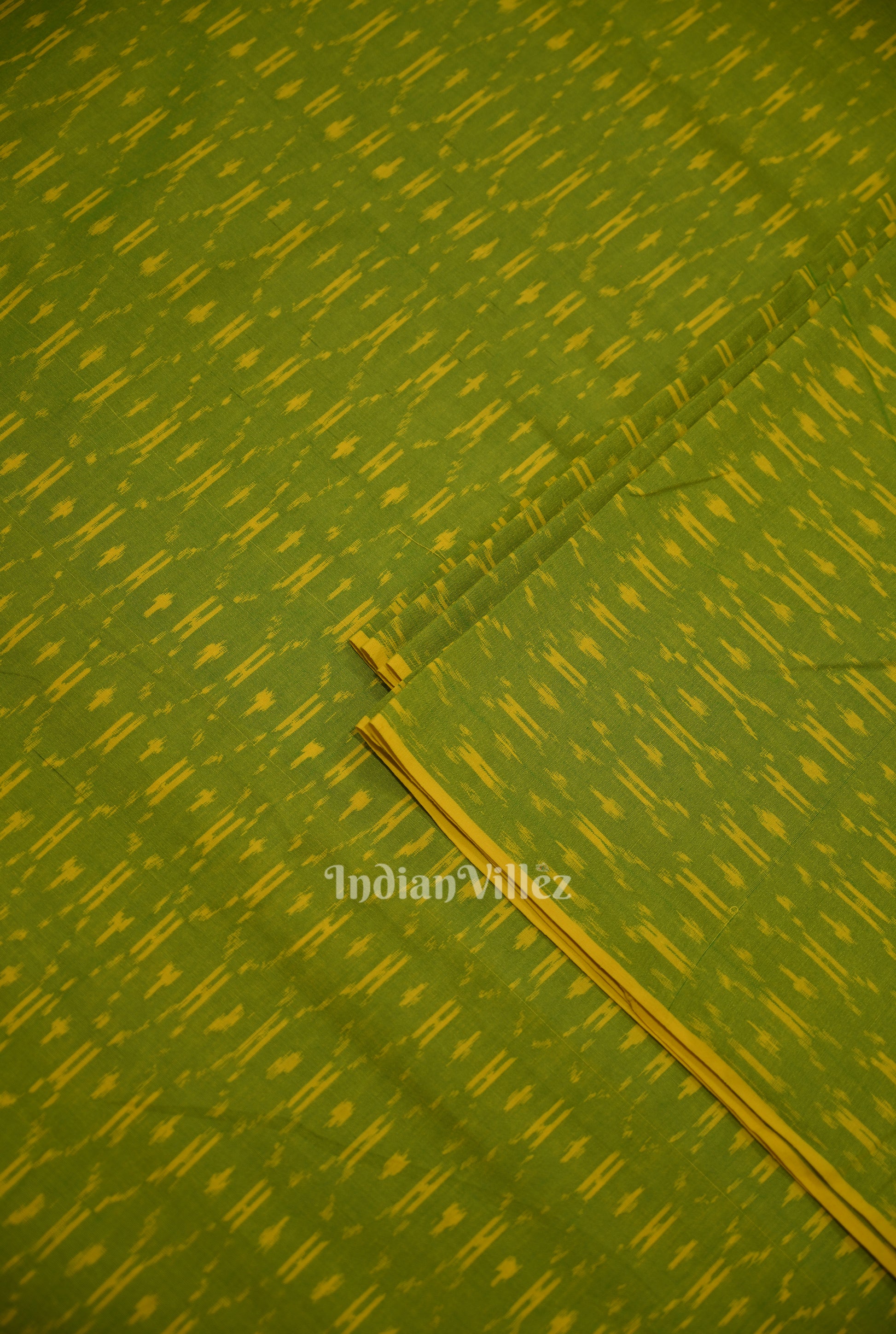 Green Handwoven Pochampally Ikat Cotton Fabric 
