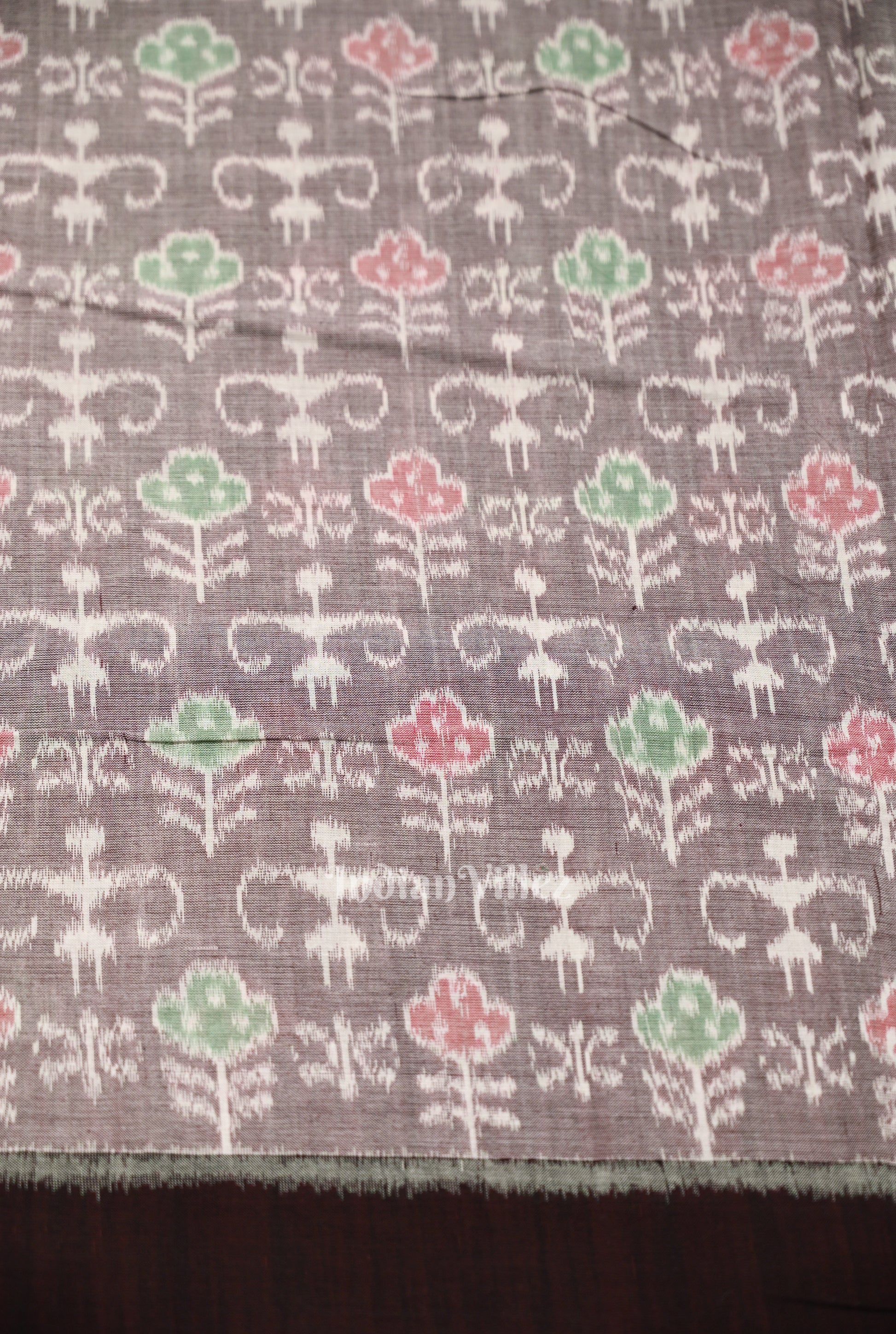 Ash Grey  Coffee Tribal Theme Sambalpuri Odisha Ikat Cotton Fabric
