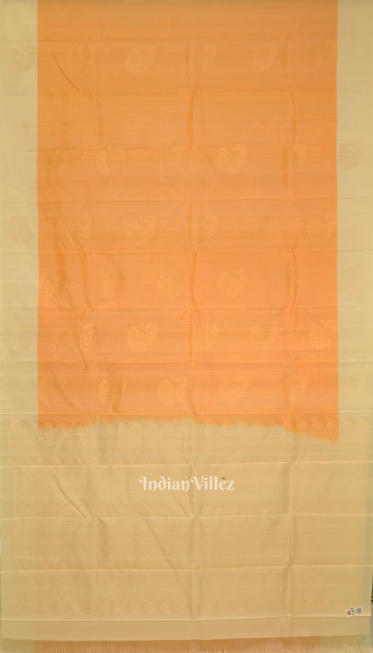 Light Orange With Peach Pure Kanjivaram Soft Silk Saree