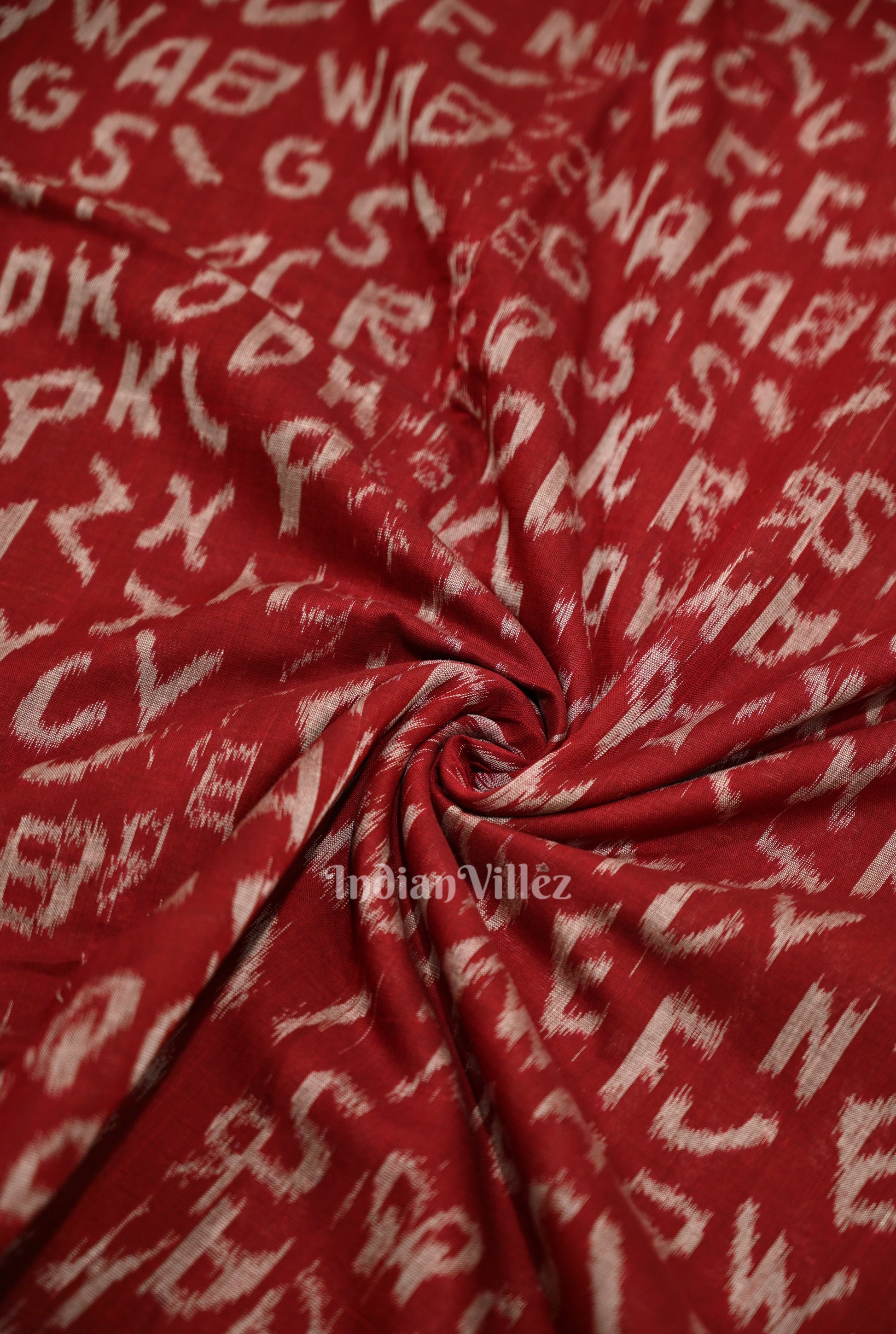 Red English Alphabet Sambalpuri Odisha Ikat Cotton Fabric 