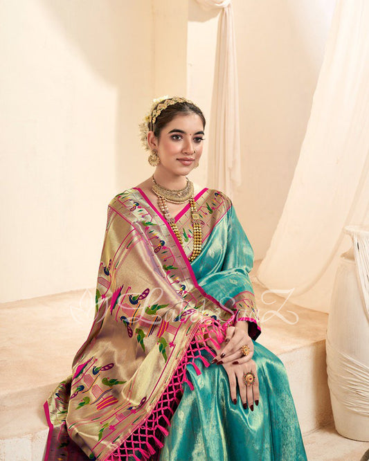 Green Rewa Tissue Handloom Paithani Saree