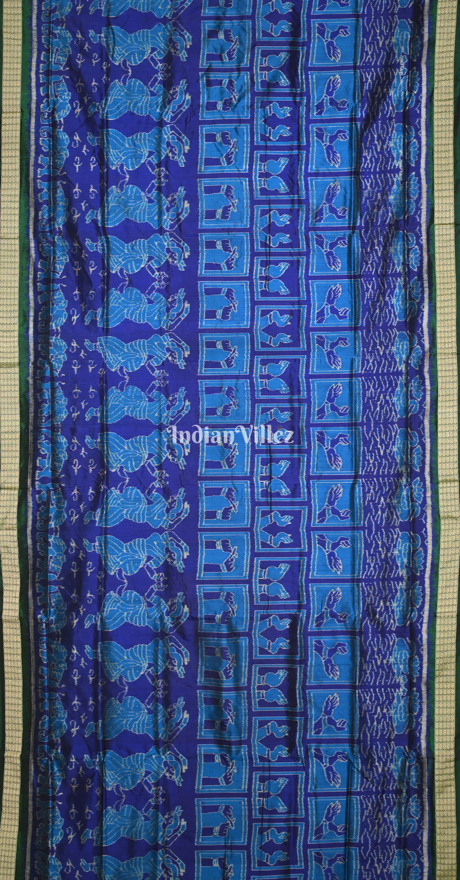 Blue Green Nartaki Scot Odisha Ikat Sambalpuri Silk Saree 