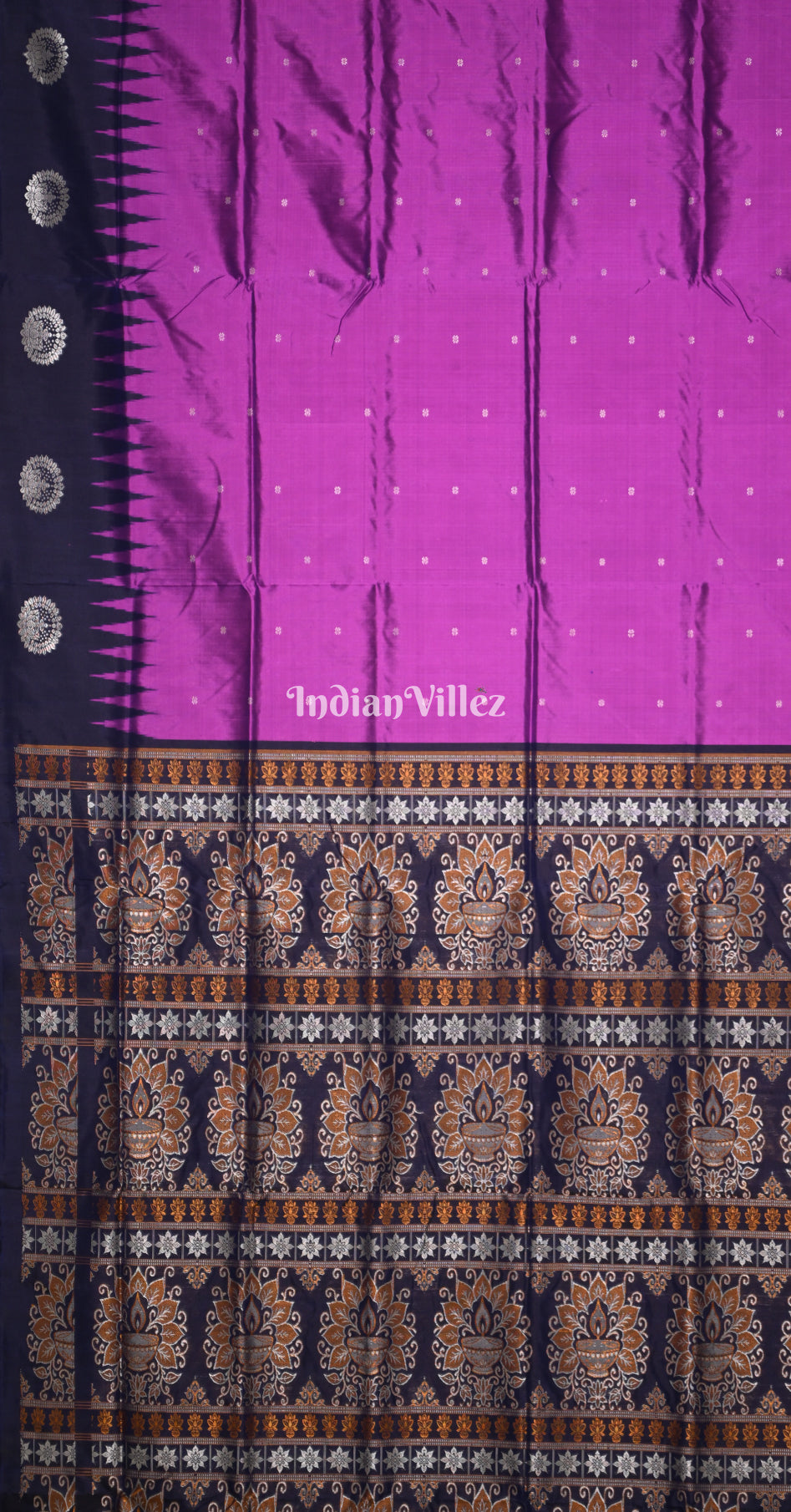 Purple Navy Blue Buti Design Odisha Ikat Bomkai Sambalpuri Silk Saree