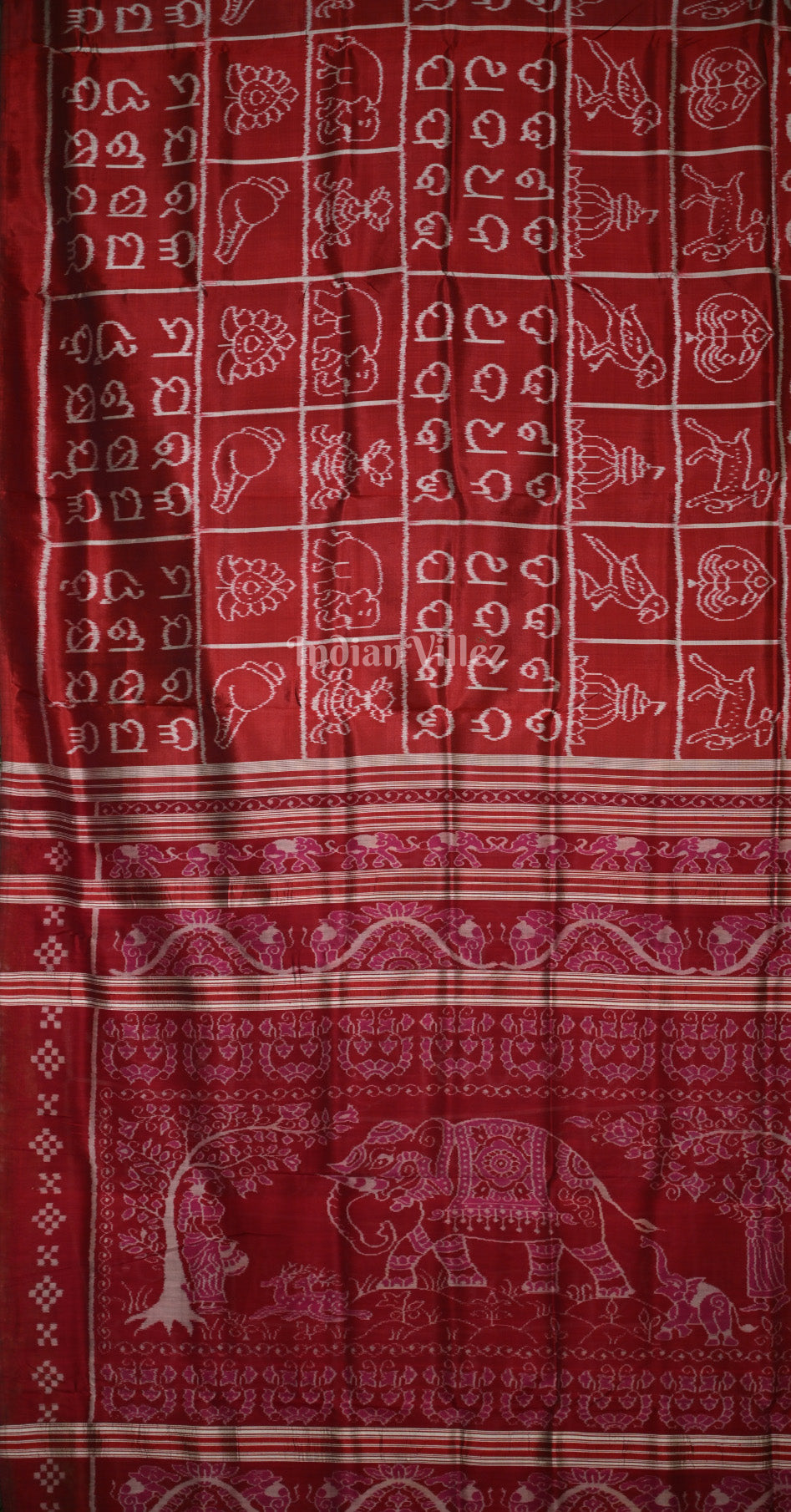 Maroon Odia Barnamala Odisha Ikat Contemporary Designer Silk Sare