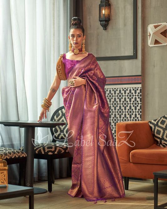 Purple Two tone kanjivaram Silk Saree 