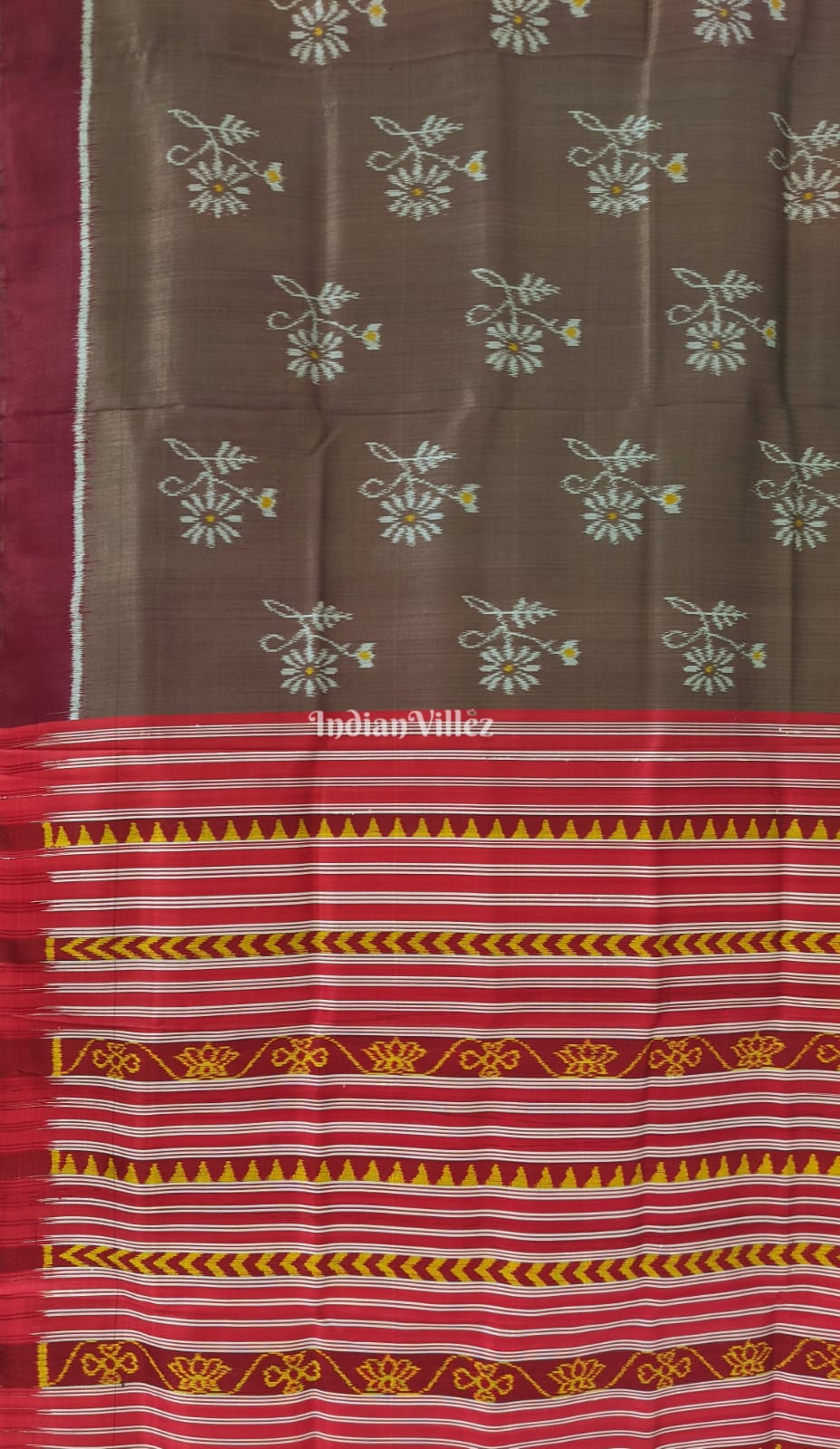 Mouse Grey Flowers Design Odisha Ikat Contemporary Silk Saree