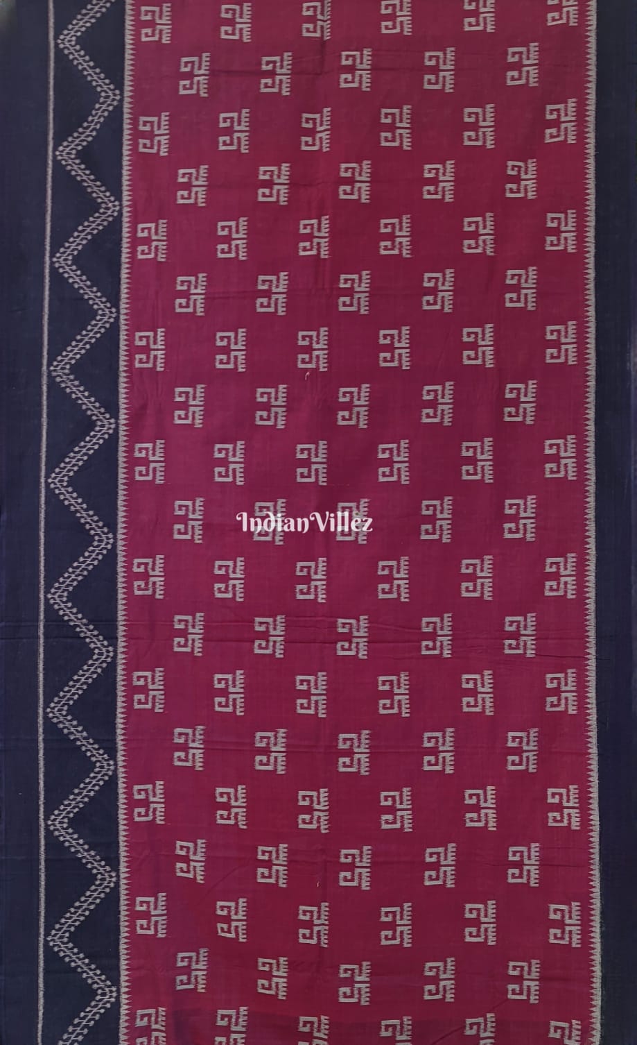 Wine Odisha Ikat Sambalpuri Cotton Saree with Tribal Anchal