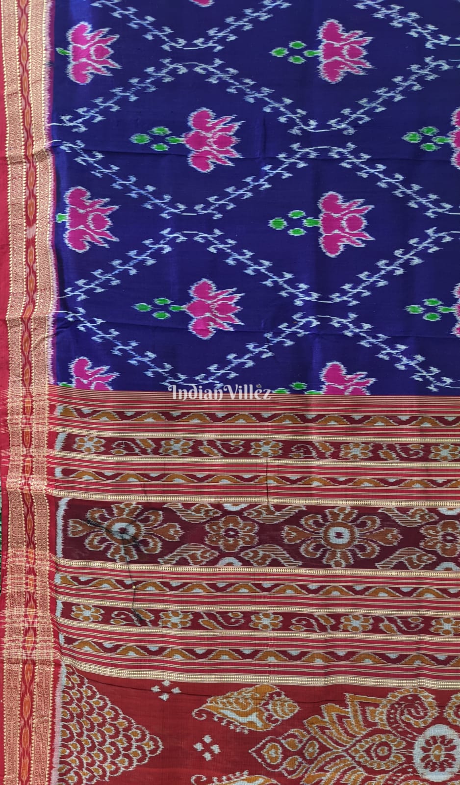 Violet Lotus Design Odisha Ikat Khandua Silk Saree