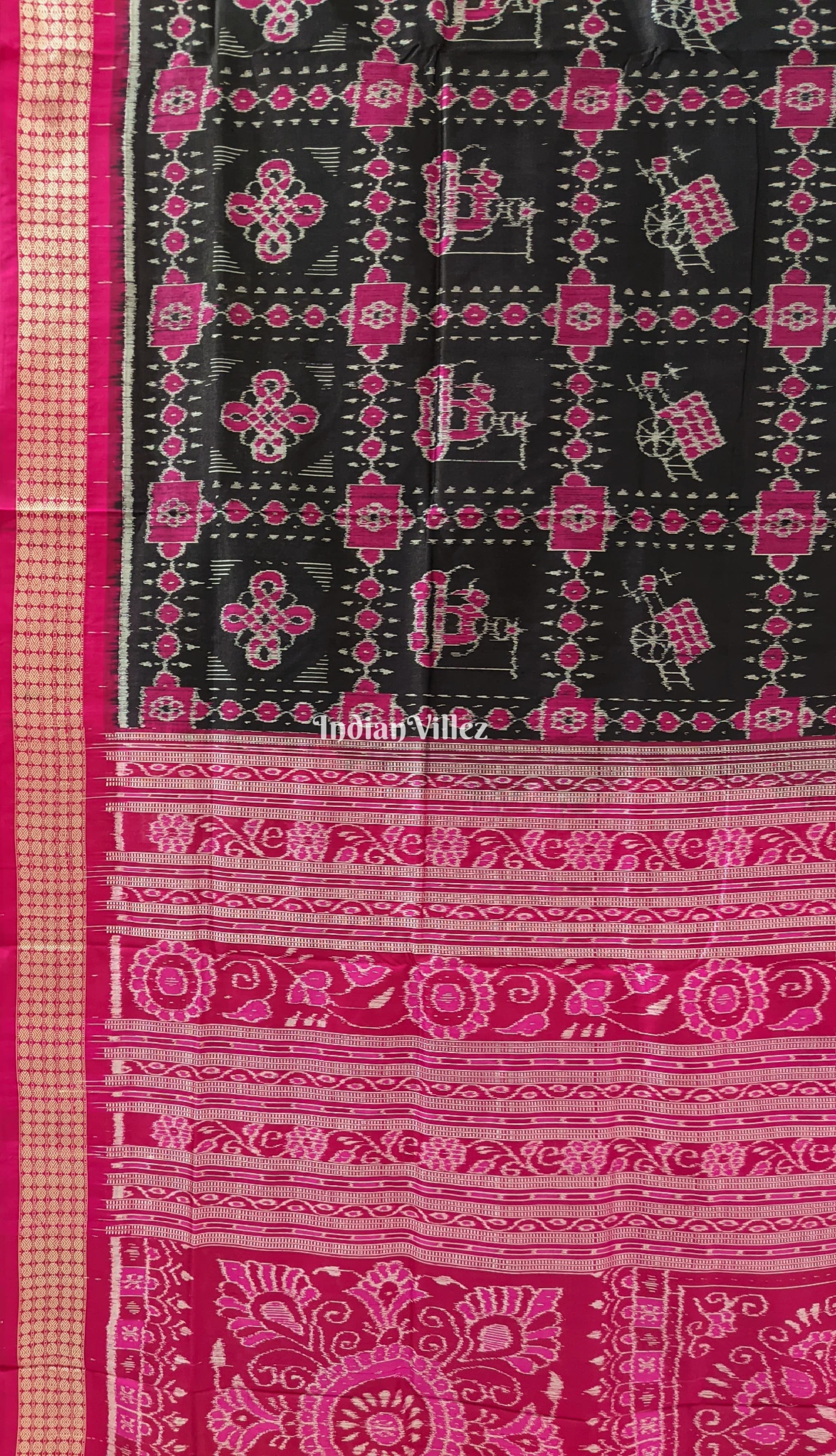 Black & Pink Tribal Theme Sambalpuri Silk Saree