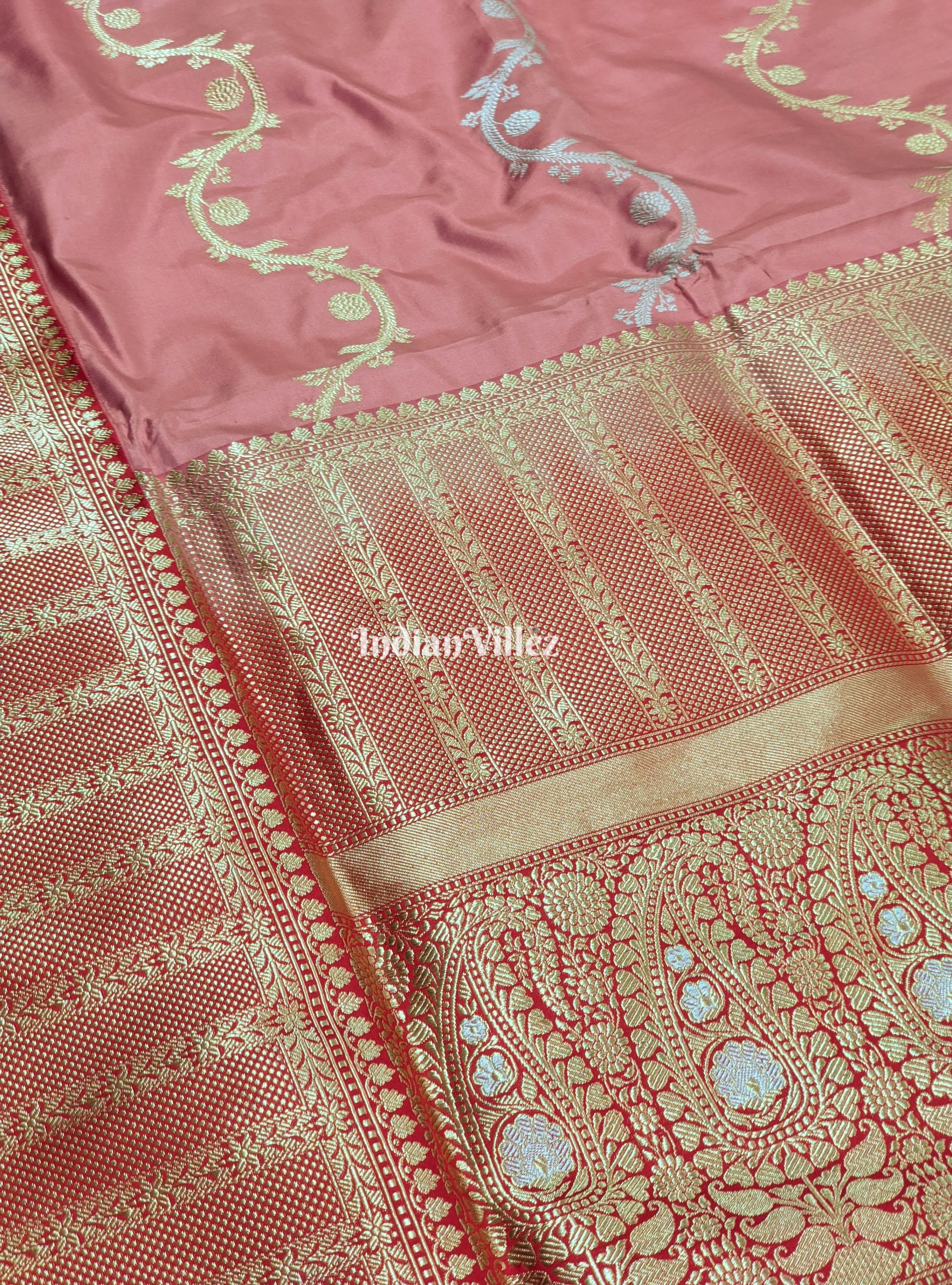 Baby Pink Thread Work Banarasi Katan Silk Saree