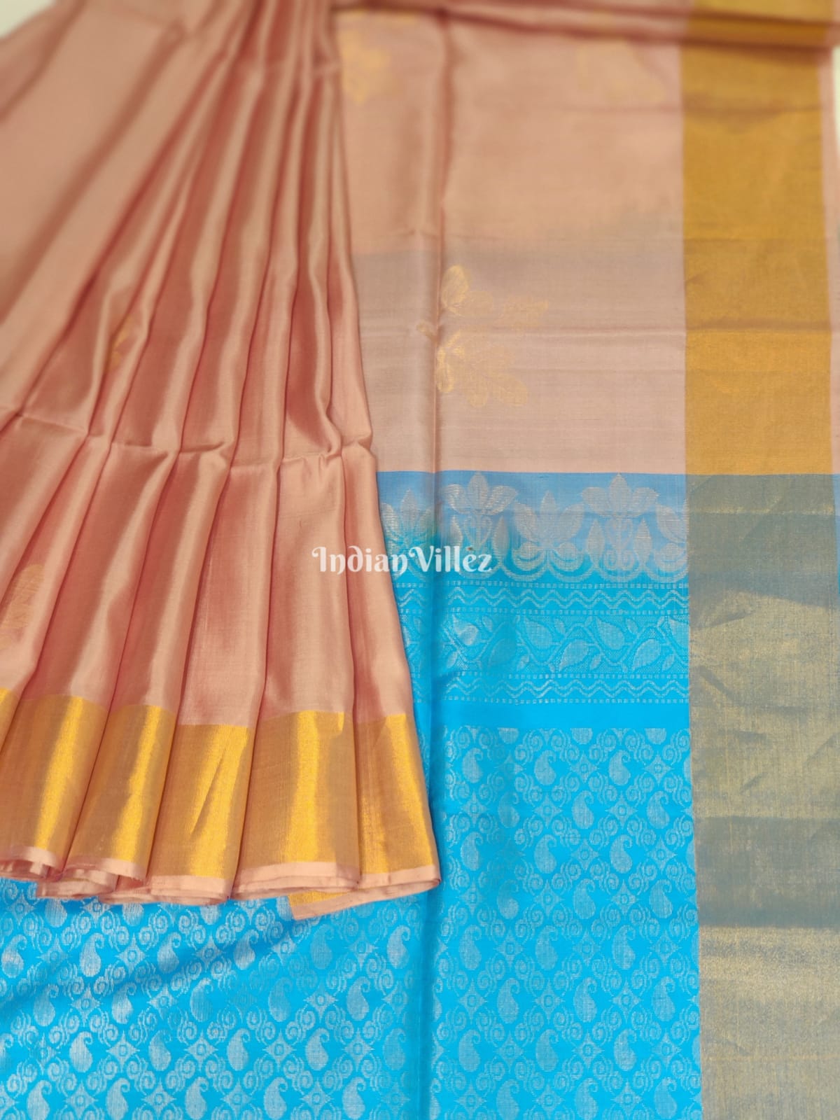 Blush Pink Sky Blue South Handloom Kanjivaram Soft Silk Saree