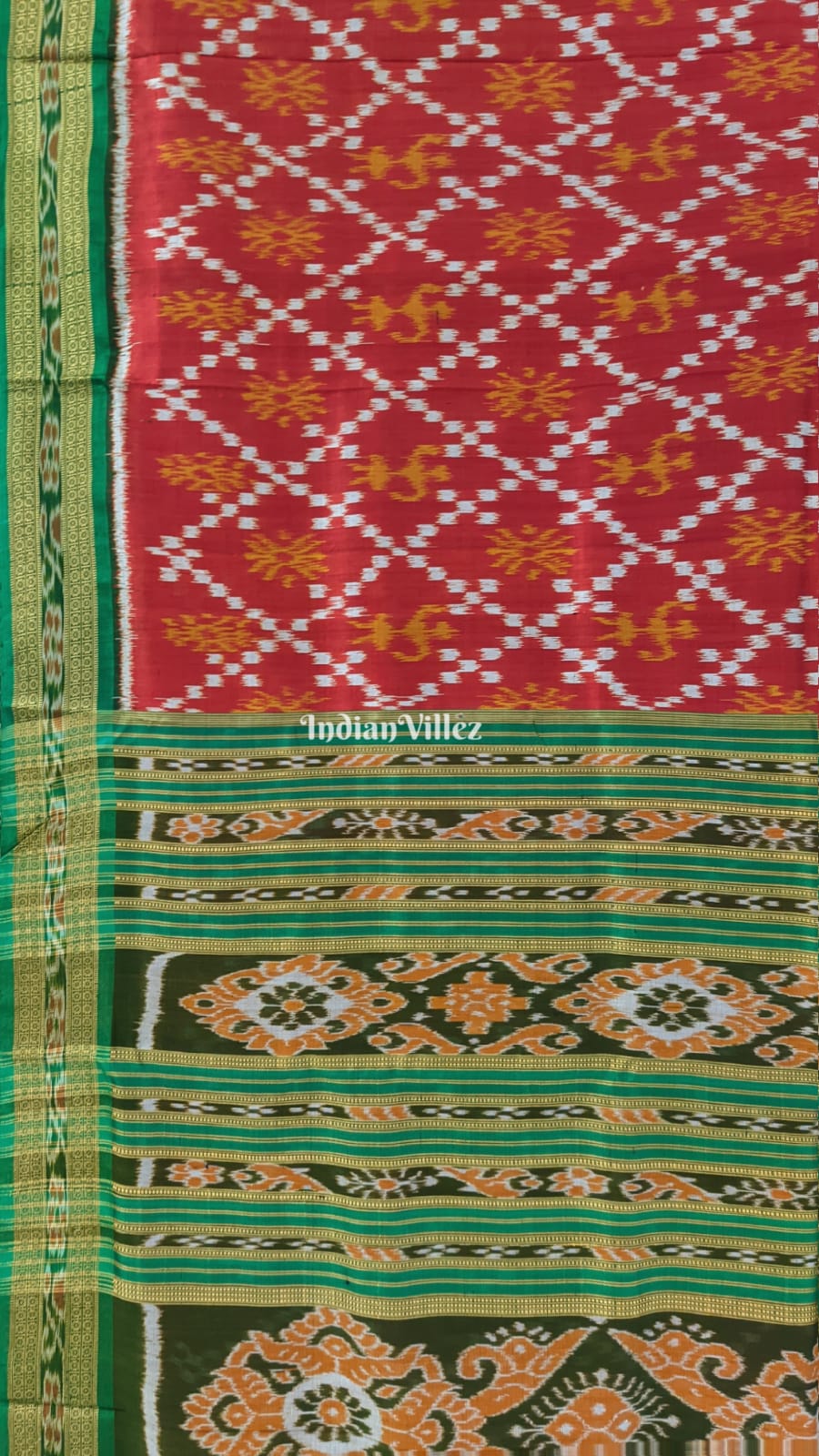 Brick Red Odisha Ikat Tribal Khandua Silk Saree