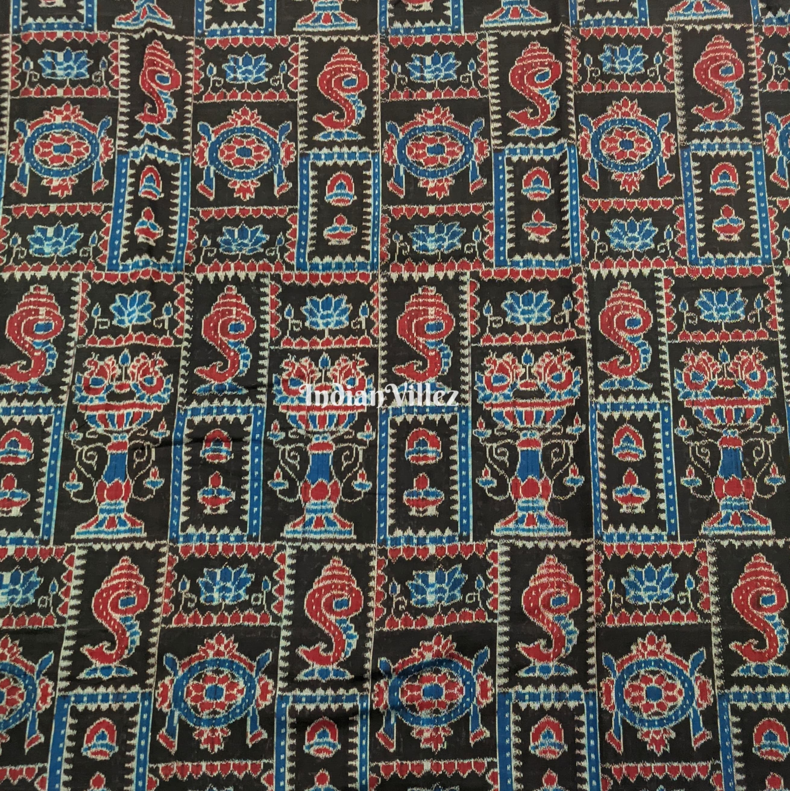 Black Lotus & Sankha Sambalpuri Ikat Cotton Fabric
