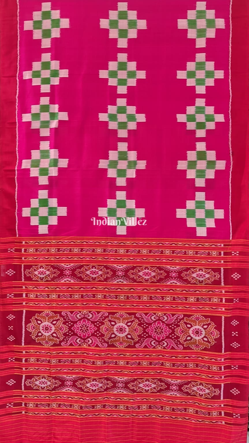 Rose Red Pasapali Contemporary Khandua Silk Saree