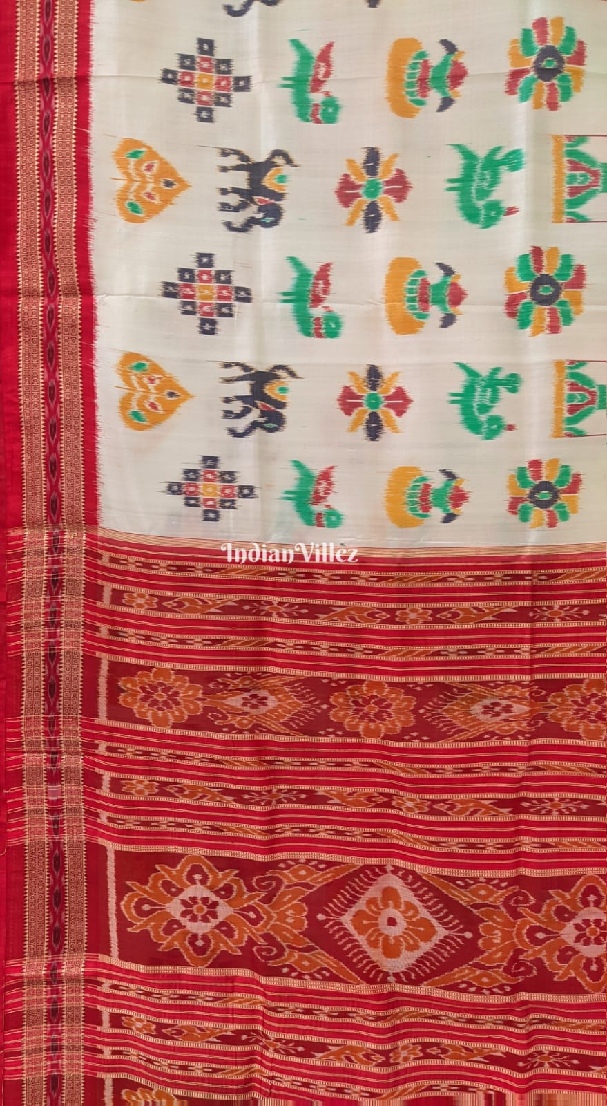 White Nabarangi Nabakothi Odisha Ikat Khandua Silk Saree