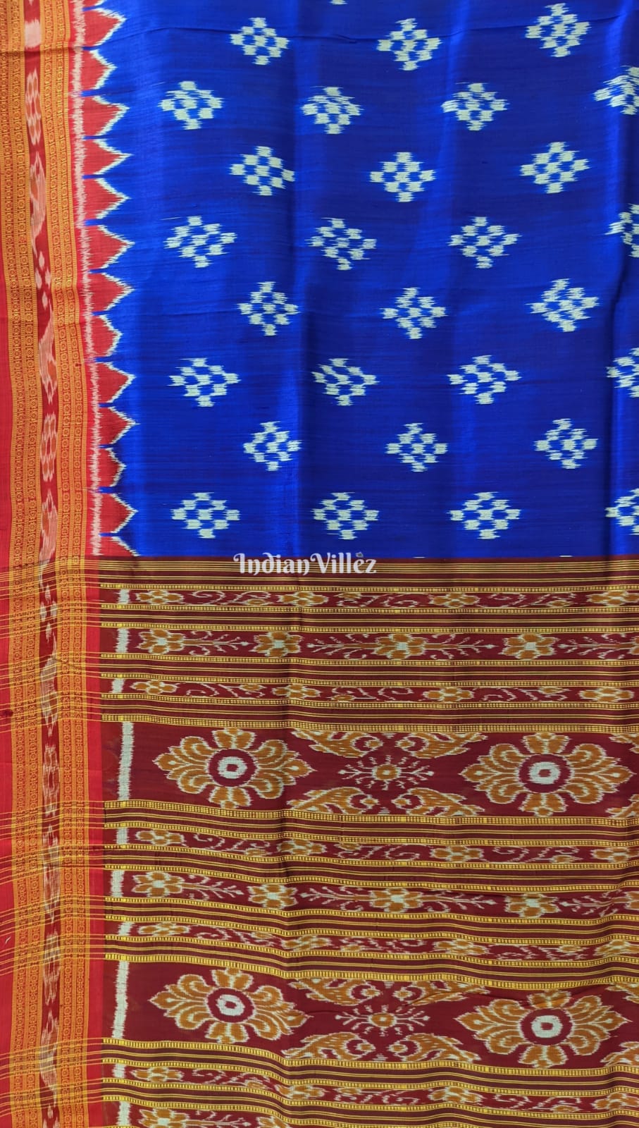 Blue Red Odisha Ikat Khandua Silk Saree