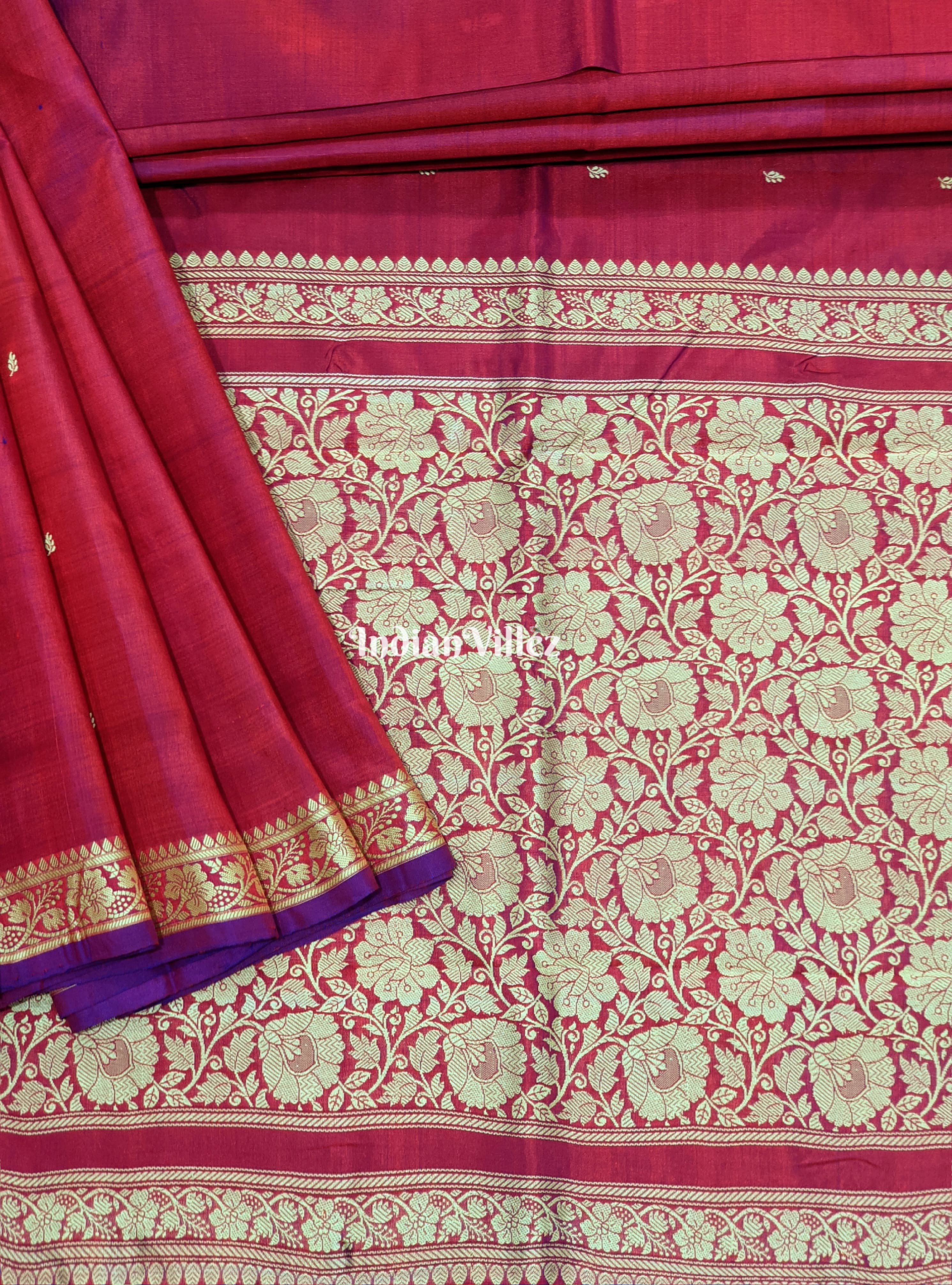 Red Violet Dual Tone Katan Silk Banarasi Saree