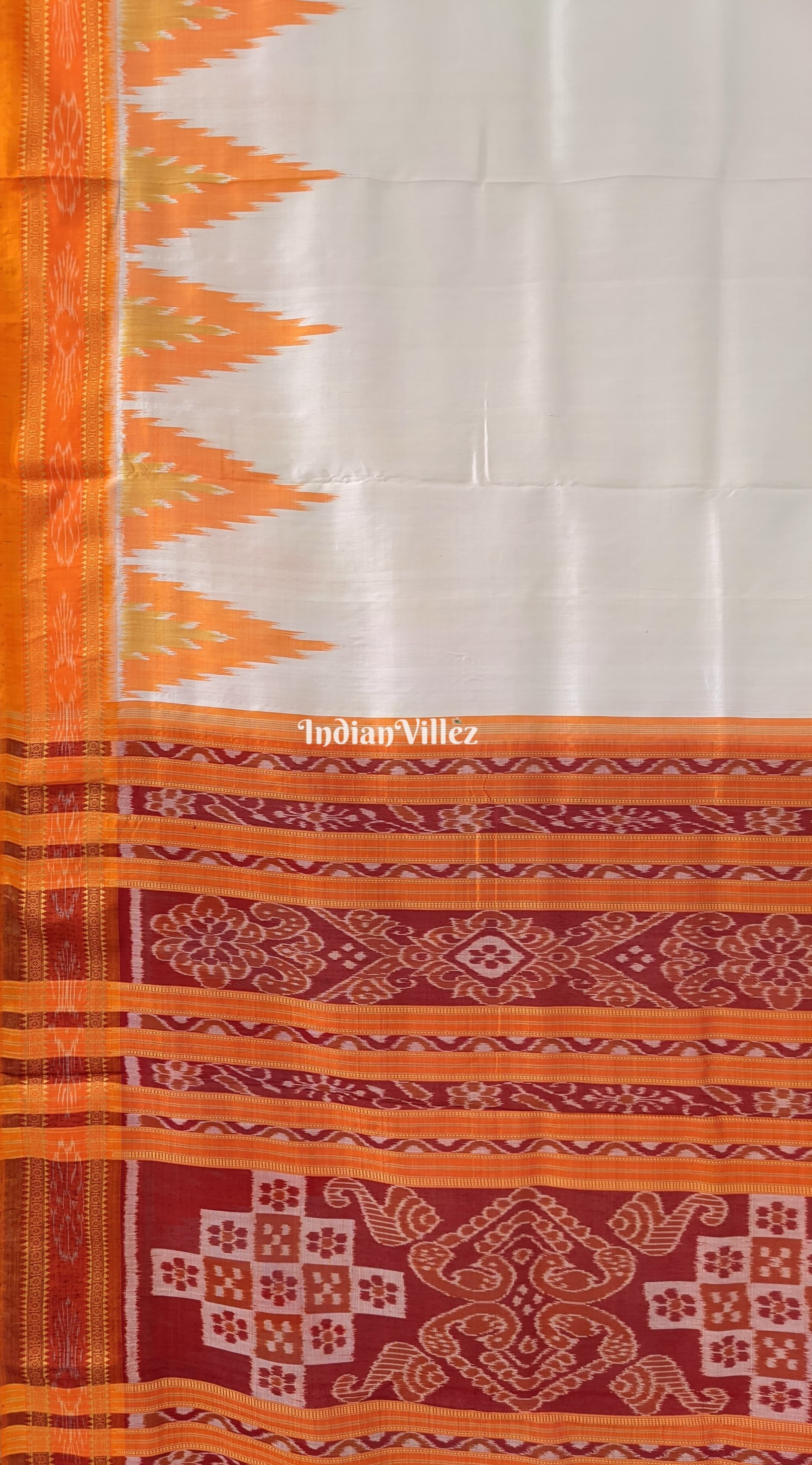 White Yellow Odisha Ikat Khandua Silk Saree with Pasapali Anchal