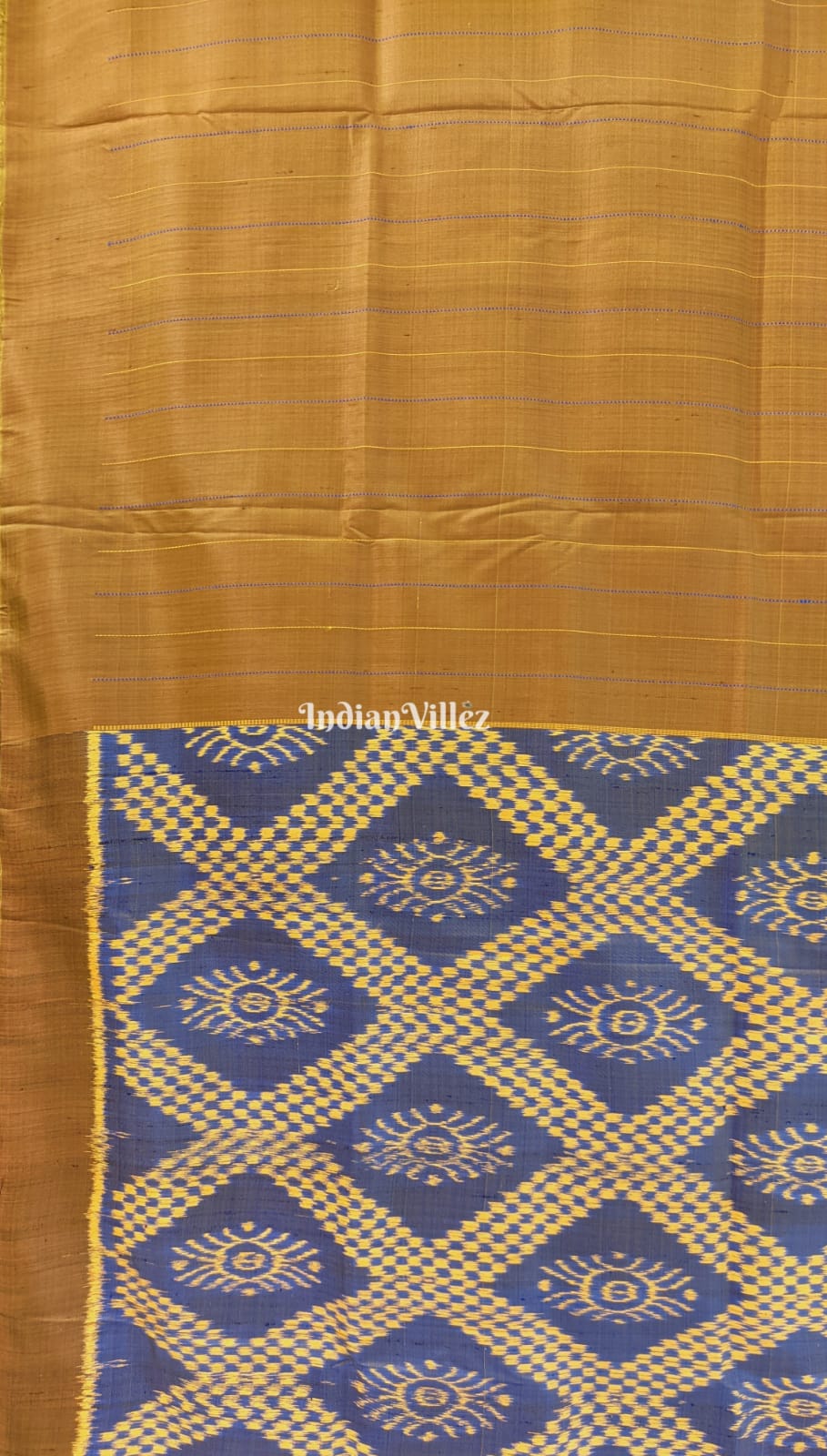 Golden Contemporary Khandua Silk Saree with Tarabali Theme Anchal 