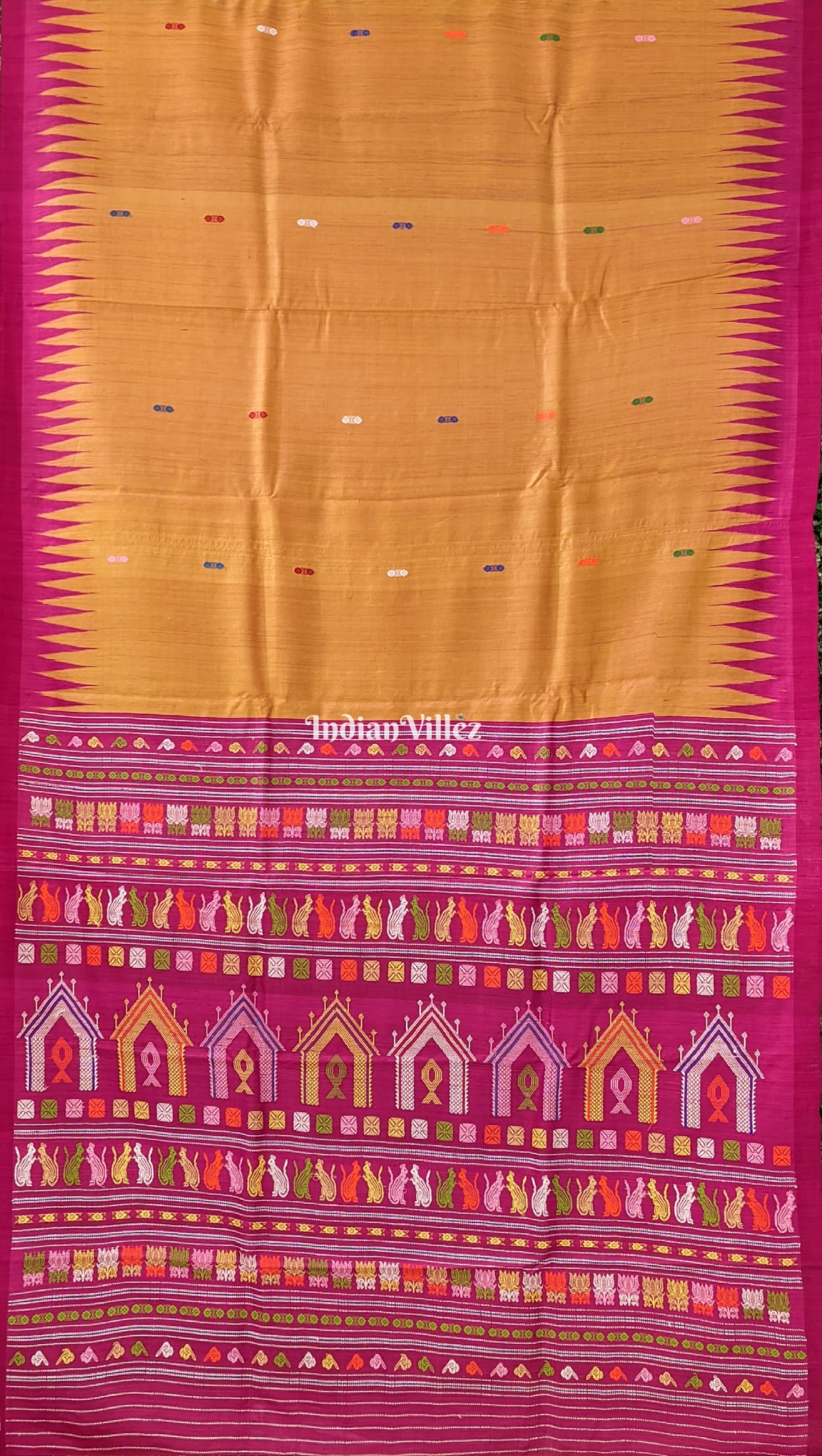Mustard Yellow with Pink Combination  Dolabedi Theme Gopalpur Tussar Silk Saree