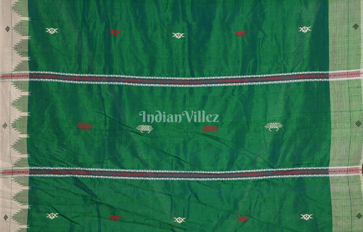 Green White Odisha Handloom Natural Dye Kotpad Tussar Saree