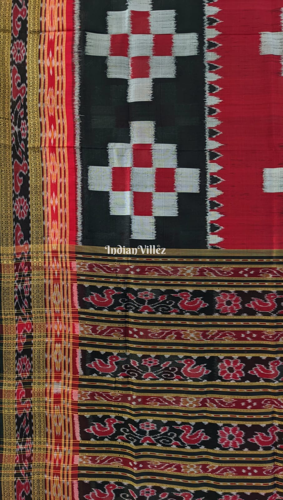 Red Black & White Pasapali Khandua Silk Saree