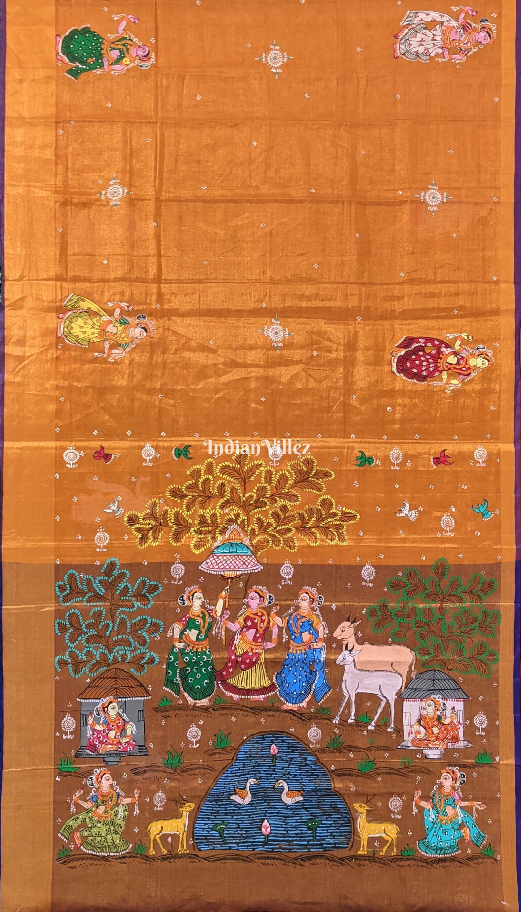 Golden Nartaki Theme Pattachitra Tissue Saree
