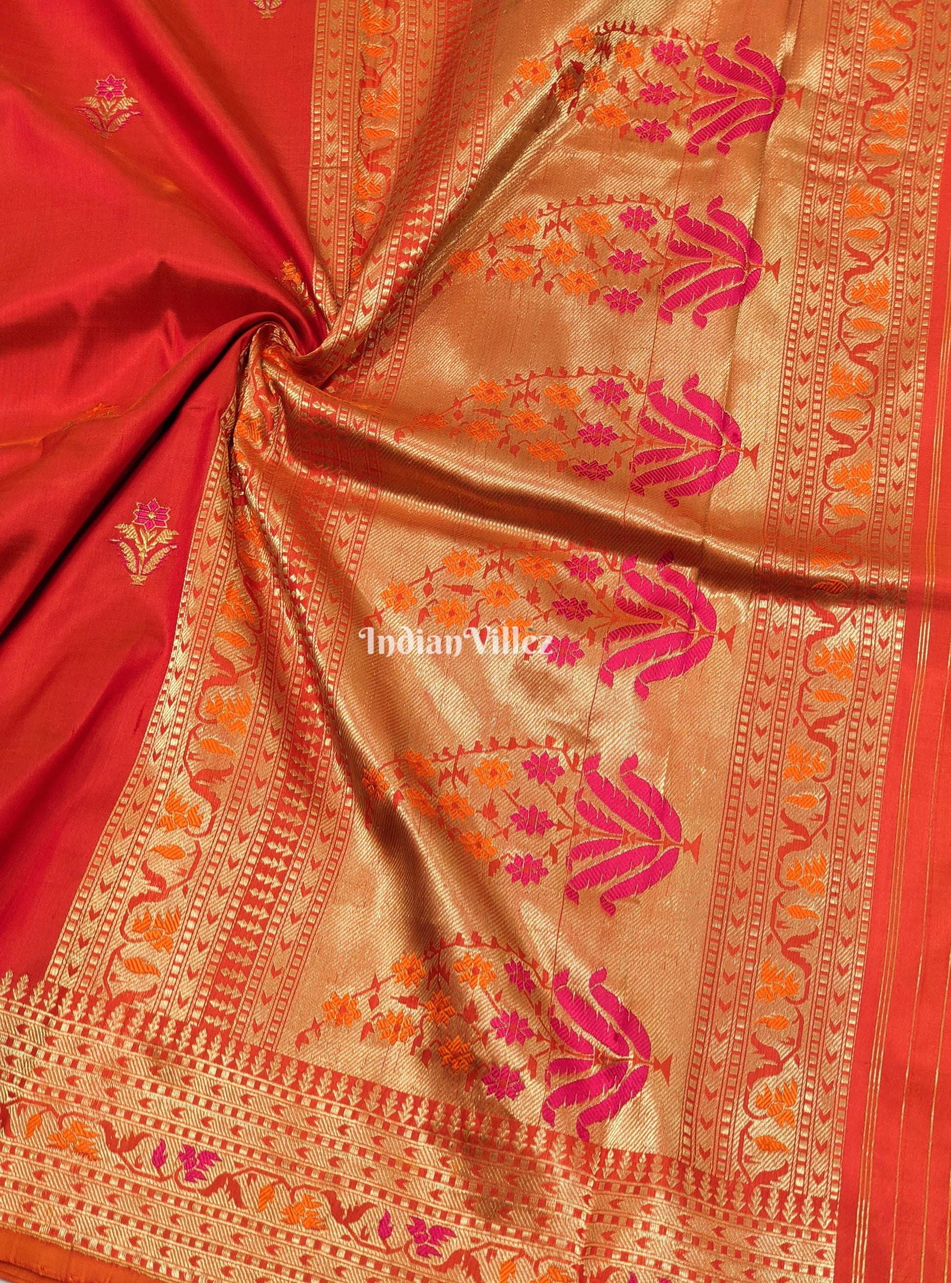 Orange Banarasi Pure Katan Silk Saree