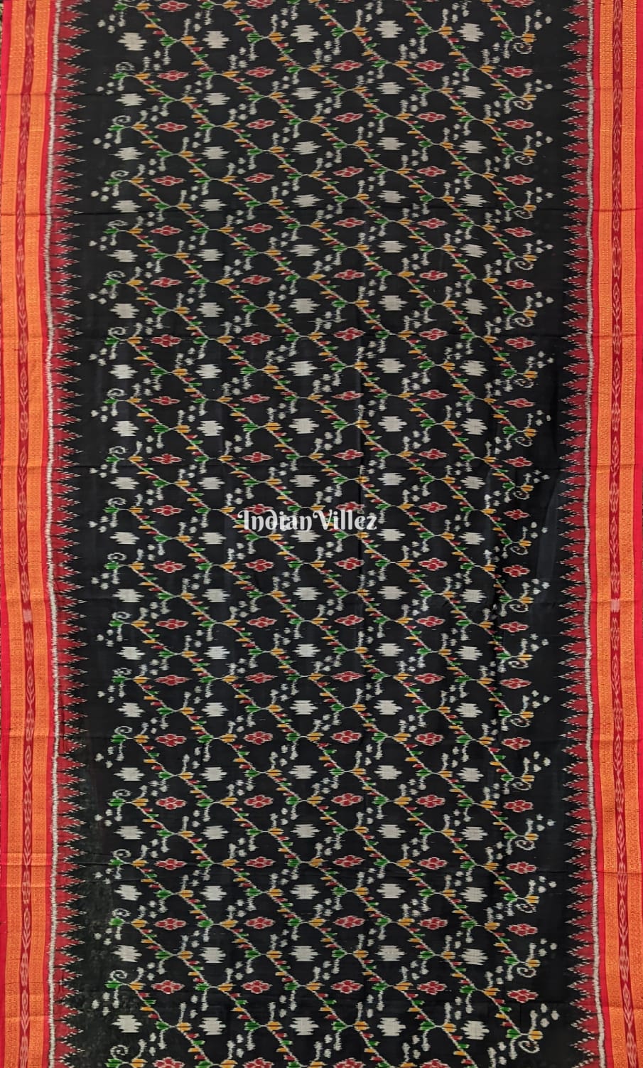 Black Red Odisha Ikat Khandua Silk Saree