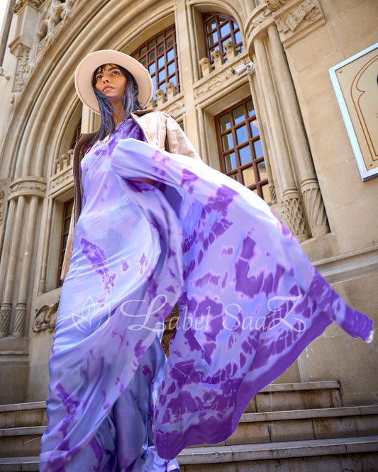 Violet Satya Paul Inspired Printed Satin Crepe Sarees