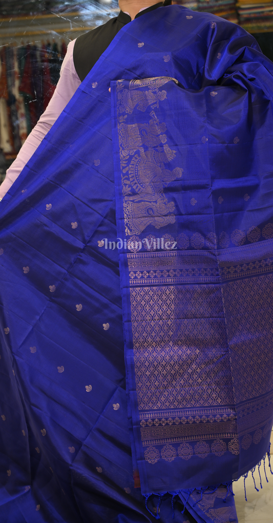Royal Blue Pure Kanjivaram Soft Silk Saree with Doli Barat Border