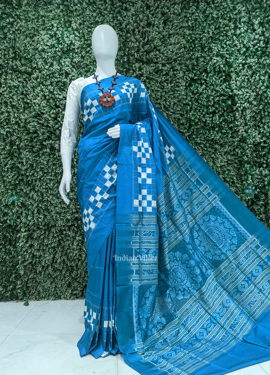 Surf Blue White Pasapali Border Sambalpuri Silk Saree