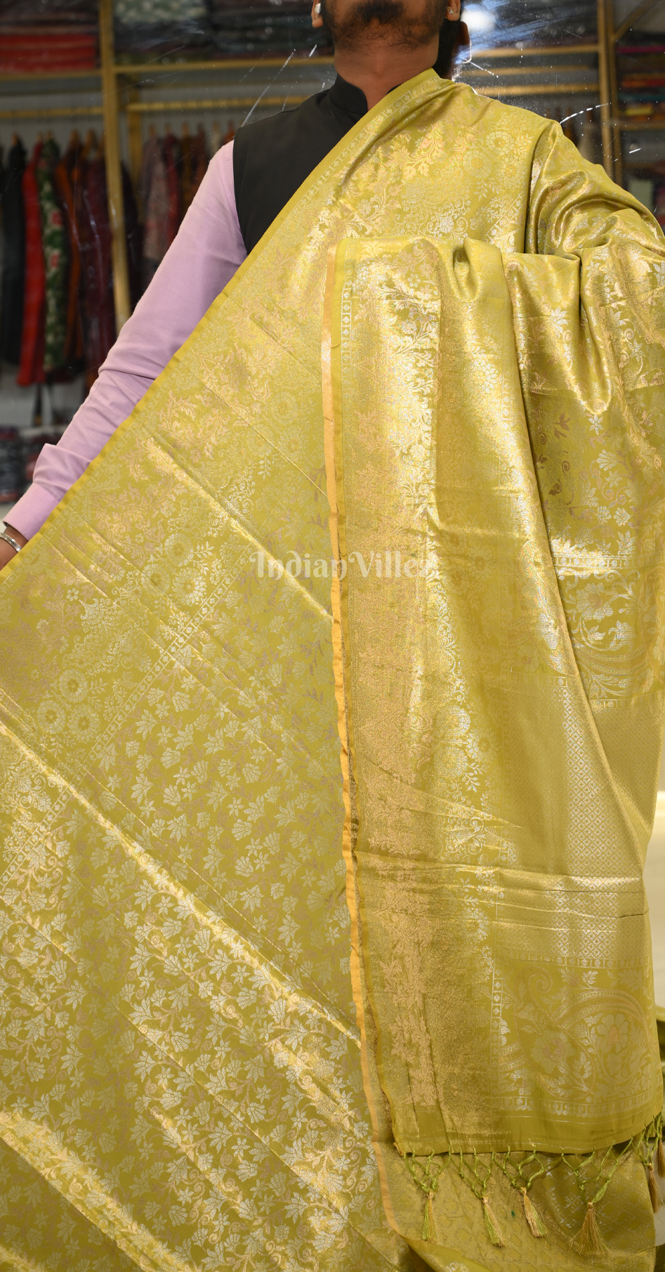 Mehendi Green Floral Zari Tissue Kanjivaram Silk Saree